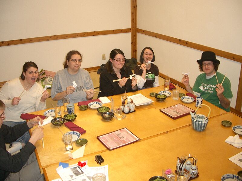 Jackie, Katie, Christina, Angie and Jonathon M. had a great time using their chopsticks.  They've been practicing for weeks!
